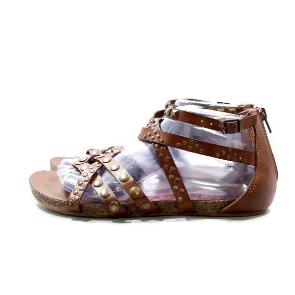 Blowfish Shoes - Blowfish Malibu Gush Brown Leather Studded Flat Gladiator Sandals - 9